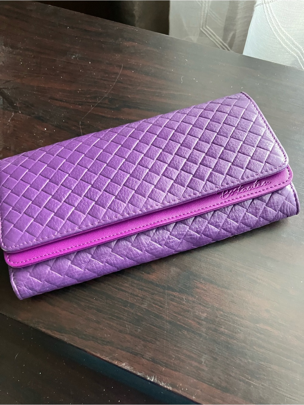 Purple Woven Leather Clutch Wallet